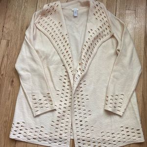 Chico's Eyelet Draped Open Wool Cardigan Women's Size 2